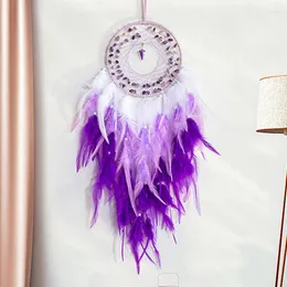 Dekorativa figurer Dream Catchers Purple Feathers Natural Stone Handgjorda vägghängningar Hemdekoration Creative Craft Girl Gifts