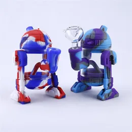 Cool Robot style hookah smoking pipes with downstem glass bowl unique silicone dab oil rig tobacco water pipe water bong