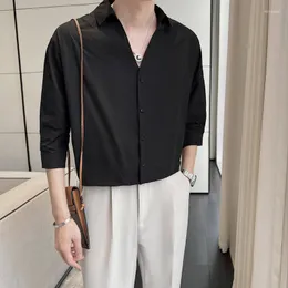 Men's Casual Shirts 2023 Spring Light Familiar Men Three-quarter Sleeve White Shirt Male Korean Style Yuppie Handsome V-neck