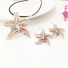 Murano Glass Necklace Earrings Chinese Style Set For Women Handmade 1Set Summer Star Starfish Lampwork Jewelry