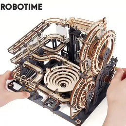 Blocks Robotime Rokr Marble Run Set 5 Kinds 3D Wooden Puzzle DIY Model Building Block Kits Assembly Toy Gift for Teens Adult Night City 230105