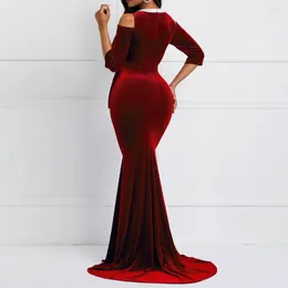 Sukienki swobodne retro czerwona aksamitna syrena długa sukienka Kobieta kolacja wieczór eleganckie damskie bodycon peplum ruffe vintage maxi impreza