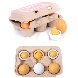 6pcs/conjunto Simulação Cozinhas de ovos de madeira tocam alimentos conjuntos de alimentos fingem ovo de madeira gema infantil infantil montessori brinquedo 1274