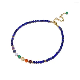 Anklets lii Ji 7 Chakras Stone Anklet Natural Lapis Lazuli Malachite Amethyst etc. 14K Guldfyllda smycken