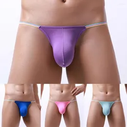 MUITAS Mens homens Sexy Low Rise Jockstrap Ice Silk Bolge Bolsa T-back G-String Shorts tanga de tanga de cueca