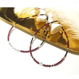 Anklets lii ji czerwony granat czarny spinelowy kamień naturalny z austriackim kryształowym koralikami Anklet American 14K Gold wypełnione 24 5 cm