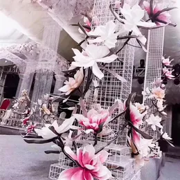 装飾的な花80cm大きなフォームマグノリアフェイクフラワーヘッドアウトドアテーマ偽の結婚式の背景装飾デザインディスプレイパーティーの装飾
