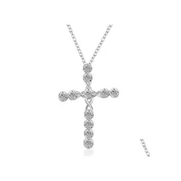 Pendant Necklaces 925 Sterling Sier Fashion Cz Diamond Crystal Crucifix Necklace Engagement Wedding Women Jewelry Charms Cross Craft Dh5Ts