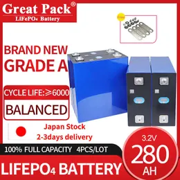 280AH LIFEPO4 4PCS Célula de bateria recarregável 3.2V nova fosfato de ferro de lítio de lítio 6000 ciclos de energia solar Banco de energia