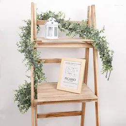 Flores decorativas de 180 cm de eucalipto artificial, guirlanda de plantas falsas de parede pendurado no casamento decoração de casa arco videiras mesa de estar mesa de estar