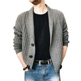 Jackets masculinos Moda 2023 Cardigan Sweater de lapela de mangas compridas Casaco de malha de peito plus size mass de roupas masculinas