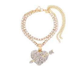 Anklets Shiny Fl Rhinestone Heart Pendant Summer Beach For Women Mtilayer Crystal Tennis Chain Love Anklet Bracelet Jewelry Drop Deli Dhccv