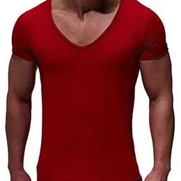 T-Shirt Sweetheart mit V-Ausschnitt, nahtlos, großes Hemd mit tiefem V-Ausschnitt, kurzärmeliges T-Shirt, schmale Passform, dünnes Top, T-Shirt, lässiges T-Shirt, Camisetas Homme MY070