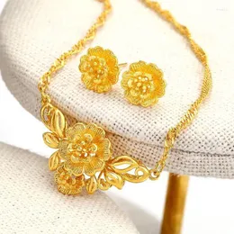 Necklace Earrings Set MxGxFam Wedding Jewelry Flower And Earring For Bridal 24 K Pure Gold Color High Quality