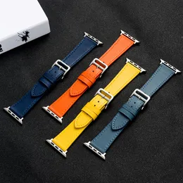 Fabriksuttag för Apple Watch Bands Business Leather Strap Men Ladies Universal Iwatch Series 6 5 4 3 2 Black White Orange Yellow Blue277z