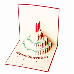 Hollow Out Paper Carving Creative Color Cake Handmade Blessing Cift Small 3D Birthday Greeting Card Special Gift A372