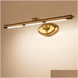 Lampa ścienna europejskie lustro LED Złote łazienka Sposobnik Sposobny Stal Stalowa Makeup Dresser Sconce Lighting Drop Deli Dh6gt