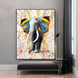 Vlinder olifant kleurrijke moderne graffiti schilderij canvas print nordic home decor muur foto voor wonkamer frameloze158x