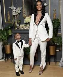 男子スーツ母と息子の親子服フォーマルな女性のスリムフィットホワイトブレザーブラックサテンラペル/男の子ファッション服セット
