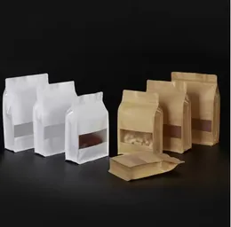 KVALITET KRAFT STAND UPP POUCHES Återanvändbar Kraft Paper Packing Bag med Window Heat Seable Food Storage Bag