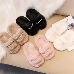 Slipper Girl's Winter Slippers Plush Beading Sweet Slip on Indooe Children Sliders Warm Four Colors Anti slip 25 34 Fashion Kids Shoes 230105