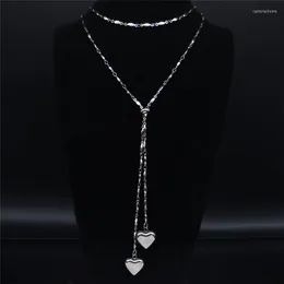 Pendant Necklaces 2023 Fashion Stainless Steel Heart Necklace For Women Silver Color Long Chain Jewelry Uzun Kolye N20332S08S08S08S08