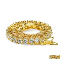 Tennis 3/4 / 5Mm Braccialetti Hip Hop Zircone bianco Bling brillante 24K Placcato oro Bangle Gioielli Drop Delivery Dh2D7