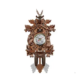 Wall Clocks Vintage Home Decorative Bird Clock Hanging Wood Cuckoo Living Room Pendum Craft Art For House Drop Delivery Garden Decor Dhuln