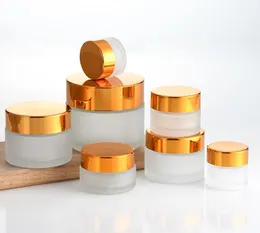Frost Glass Cream Jar Butelka 10G 20G 30G 1 uncji puste pojemniki kosmetyczne słoiki z czarną złotą pokrywką