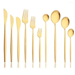 Dinnerware Sets Gold 6Pcs Matte Flatware Cutlery Set Sainless Steel Home Party Fork Spoon Butter Knife Kitchen Dinner Tableware
