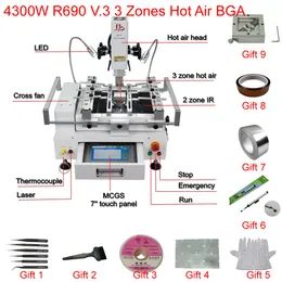 Classic BGA Rework Station R690 V.3 Pro 3 Zones Hot Air Touch Screen Solder Machine With Laser Point 4300W Soldering Tools