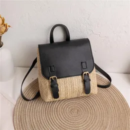 Skolväskor Trendiga Leisure Strå för damer Mini Retro Weave Handväska Ladies's Nisch Designer Bag High-End Small Rattan Woven Rackpack