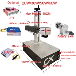 50W JPT Fiber Laser Marking Machine Raycus Max 20W 30W Rostfritt stål Graver Metal Skär Gold Silver med roterande axel