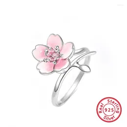 Cluster Rings Hight Quality Fashion Adjuestable Size Luxury Zircon Sakura Ring 925 Silver Charm Women Jewelry Gift