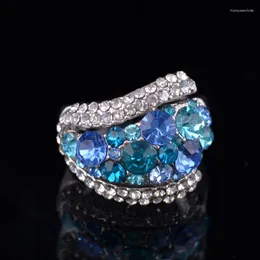 Anéis de casamento Alisouy 1pcs Cristais de luxo da Áustria para mulheres joias de strass azul