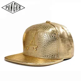 Snapbacks PANGKB Brand BIG A CAP gold leather metal snapback hat headwear for men women adult outdoor casual sun baseball cap 0105