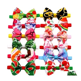 Hundkläder 40stillbehör Summer Fruit Style Pet Bow Tie Justerbar kattvalp krage Bowties Personliga tryckta förnödenheter DROP DHKAH