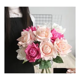 Dekorativa blommor kransar 12 cm Big Rose Real Touch Latex Artificial Flower for Home Wedding Party Decoration Table Arrangement Fa Dhdor