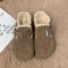 صندل Shearling Fur Fur Mule Designer Disced Slogs suede leathe slippers wook fur cork slides flat