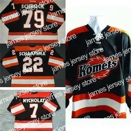 カレッジホッケーウェア Thr メンズ レディース キッズ ECHL フォートウェイン コメッツ 79 ケイリー シュロック 22 ジェイミー シャーフスマ 100% 刺繍格安ホッケージャージ Goalit カット