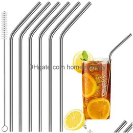 Drinking Straws Stainless Steel Sts Reusable Straight And Bend Food Grade Metal Cleaning Brush For Beer Fruit Juice Tool Drop Delive Dhc54