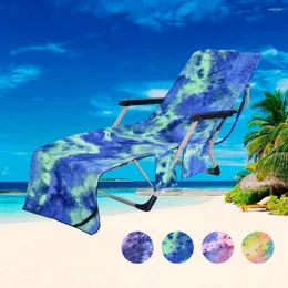 Pillow Foldable Beach Chair Cover Sweat-absorbent Microfiber Tie-dye Towel With Side Storage Pockets For Travel