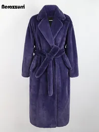 Damen Leder Faux Nerazzurri Winter Lang Lila Schwarz Grün Flauschig Dick Warm Luxus Pelzmantel Frauen Schärpen Ankunft Pelzmantel 230105