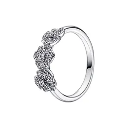 Triple Pansy Flower Pierścień dla Pandora Autentyczne srebrne srebrne kobiety weselne biżuteria CZ Diamentowa dziewczyna Pierścień zaręczynowy z oryginalnym pudełkiem