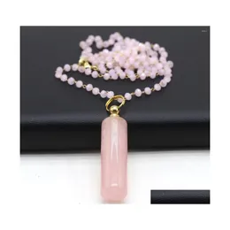 Colares pendentes difusor de ￳leo essencial de pedra semipreciosa por garrafa J￳ias de colar de quartzo rosa cil￭ndrico J￳ias de presente de dh0ps
