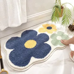 Carpets Flowers Tufting Bathroom Mat Soft Fluffy Rug Bedroom Bedside Carpet Doormat Floor Anti Slip Pad Aesthetic Home Room Decor