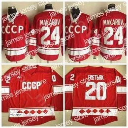 College Hockey indossa thr CCCP 1980 Russia Hockey Jersey Ice 24 Sergei Makarov 20 Vladislav Tretiak Red White All Cucited Home Sport Qualità