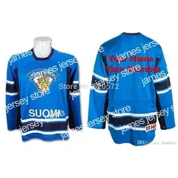 College Hockey Wears thr Mens Custom Suomi Team Finland IIHF Swift Replica Blue Hockey Jerseys - Anpassat namnnummer broderi Sydd på xxs -6xl