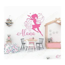 Adesivos de parede garotas personalizadas nome Little Princess Fairy adesivo decora￧￣o de casa decalques de quarto de quarto
