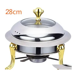 Bbq Grills Stainless Steel Pot Set Mini Holder Tempered Glass Lid 30Cm Gold Sier Chafing Dish Buffet Pan Tray Warmer Drop Delivery H Dhln3